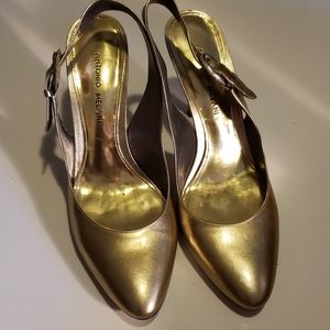 Antonio Melani Gold Leather Slingback Heels